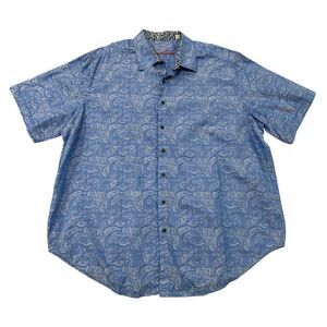 Robert Graham Blue Paisley Short Sleeve Button Up Shirt Men's Size 2XL
